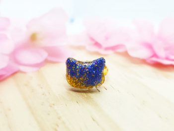 Bague Kawaii chat bleu roi et doré